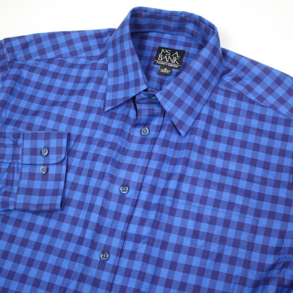Jos. A. Bank Mens Medium Plaid Traveler's Collection Button Shirt
